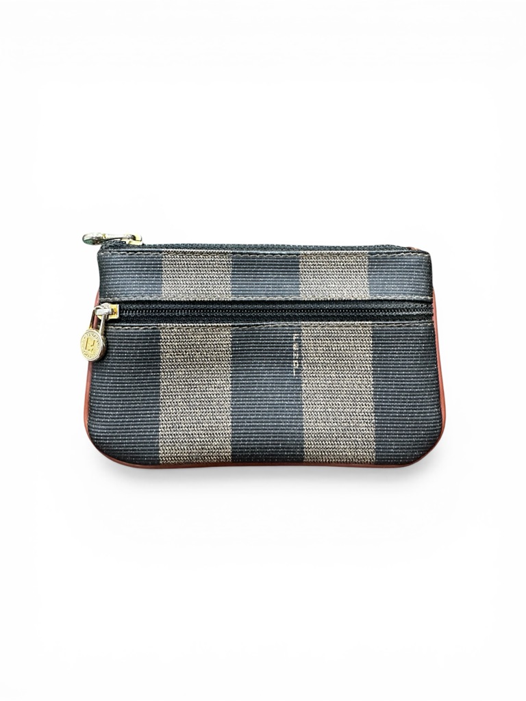 Vintage Fendi Striped Canvas Zip Coin Pouch Mini Bag Made In Italy